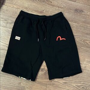 Evisu Black and Red Men's Athletic Shorts